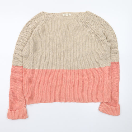 White Stuff Women’s Beige Pink Colour Block Knitted Jumper UK 12