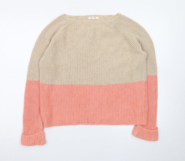 White Stuff Women’s Beige Pink Colour Block Knitted Jumper UK 12