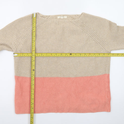 White Stuff Women’s Beige Pink Colour Block Knitted Jumper UK 12