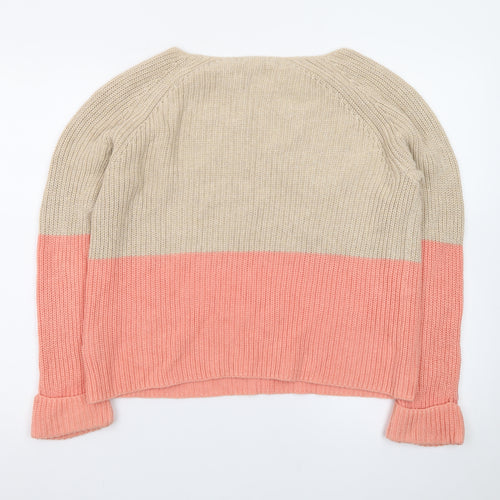 White Stuff Women’s Beige Pink Colour Block Knitted Jumper UK 12