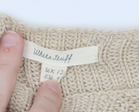 White Stuff Women’s Beige Pink Colour Block Knitted Jumper UK 12