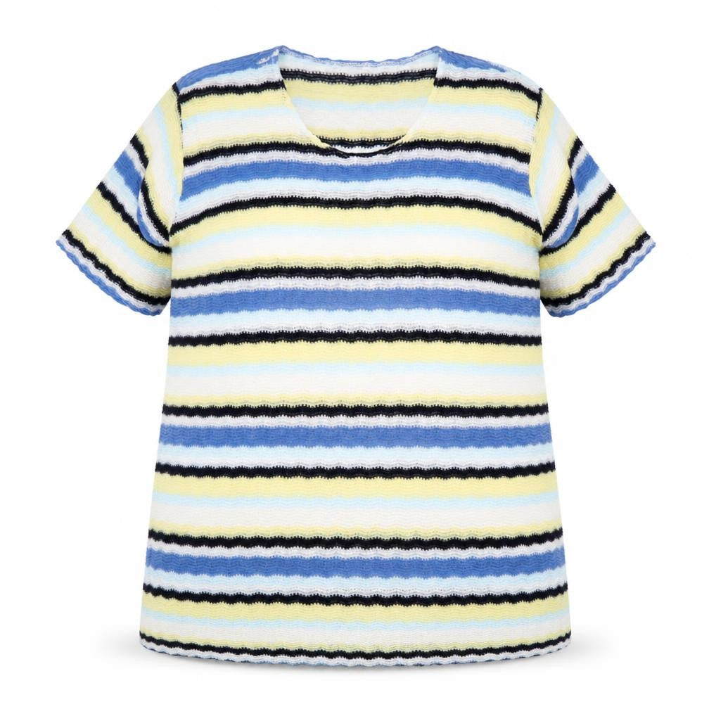 Damart Women's Multicoloured Striped Short Sleeve Knit Jumper Size 22/24