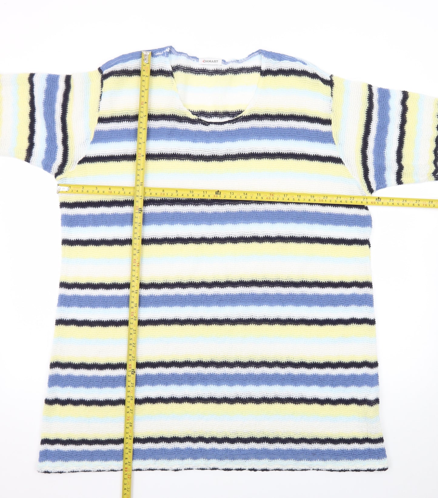 Damart Women's Multicoloured Striped Short Sleeve Knit Jumper Size 22/24