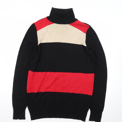 Wallis Women’s Black Red Beige Roll Neck Striped Jumper Size 14