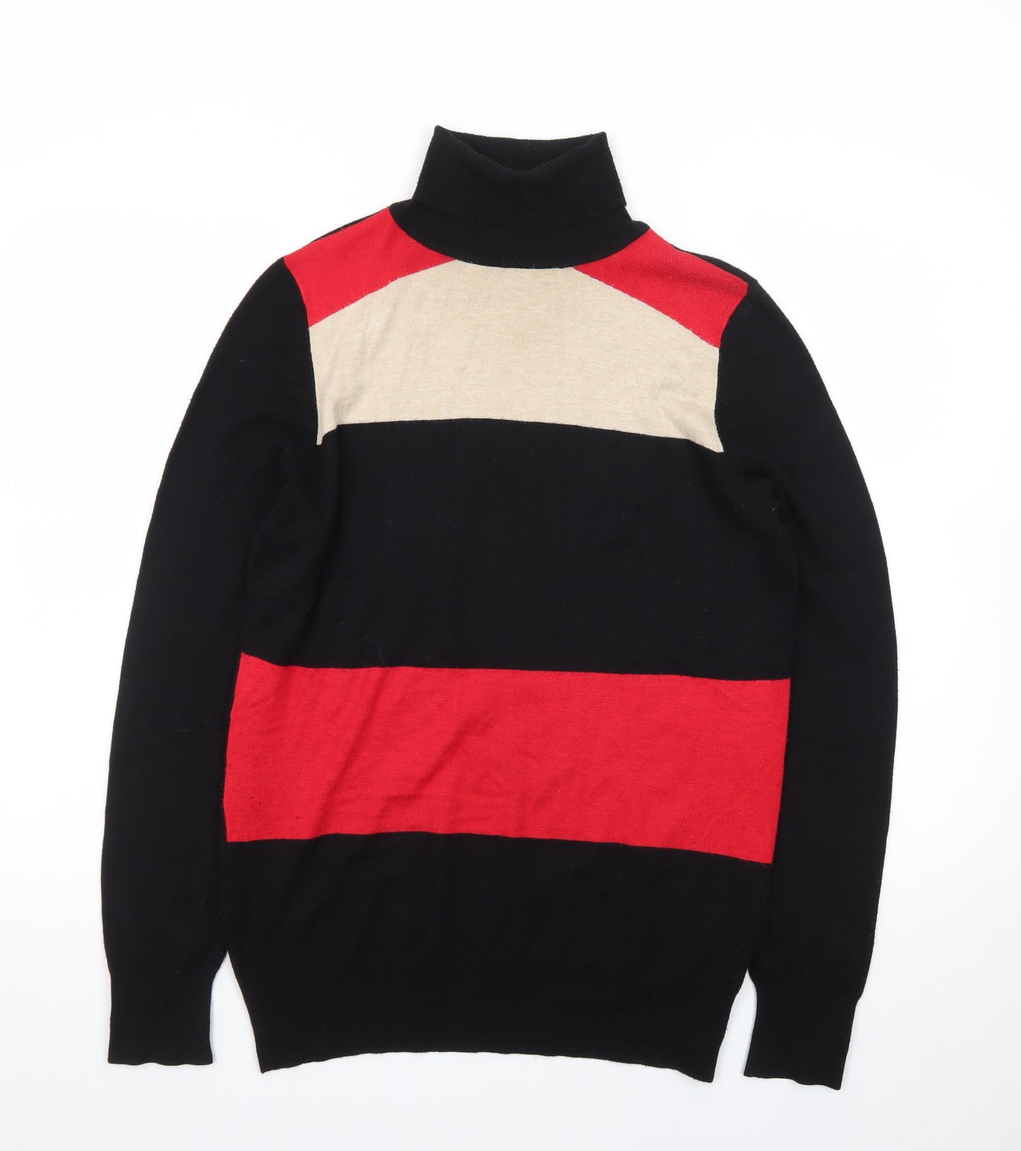 Wallis Women’s Black Red Beige Roll Neck Striped Jumper Size 14