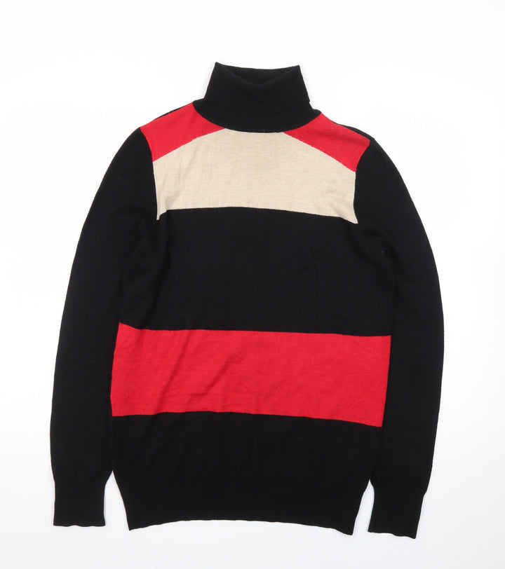 Wallis Women’s Black Red Beige Roll Neck Striped Jumper Size 14