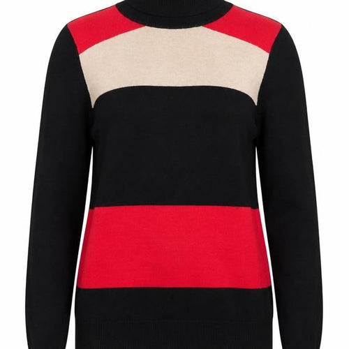 Wallis Women’s Black Red Beige Roll Neck Striped Jumper Size 14