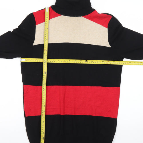 Wallis Women’s Black Red Beige Roll Neck Striped Jumper Size 14
