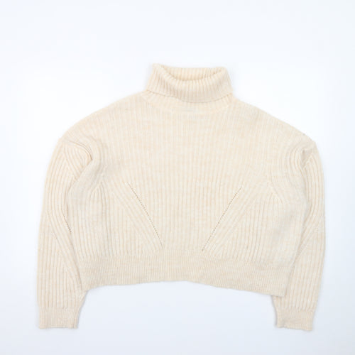Micha Lounge Women Beige Roll Neck Ribbed Knit Jumper M