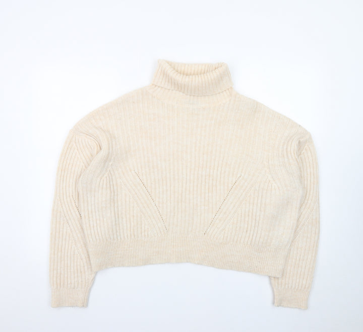 Micha Lounge Women Beige Roll Neck Ribbed Knit Jumper M