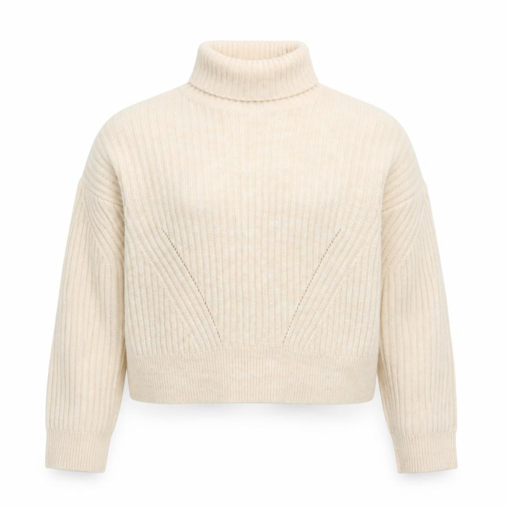 Micha Lounge Women Beige Roll Neck Ribbed Knit Jumper M