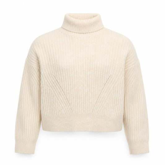 Front view of Micha Lounge Women Beige Roll Neck Ribbed Knit Jumper M