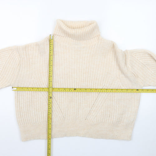 Micha Lounge Women Beige Roll Neck Ribbed Knit Jumper M
