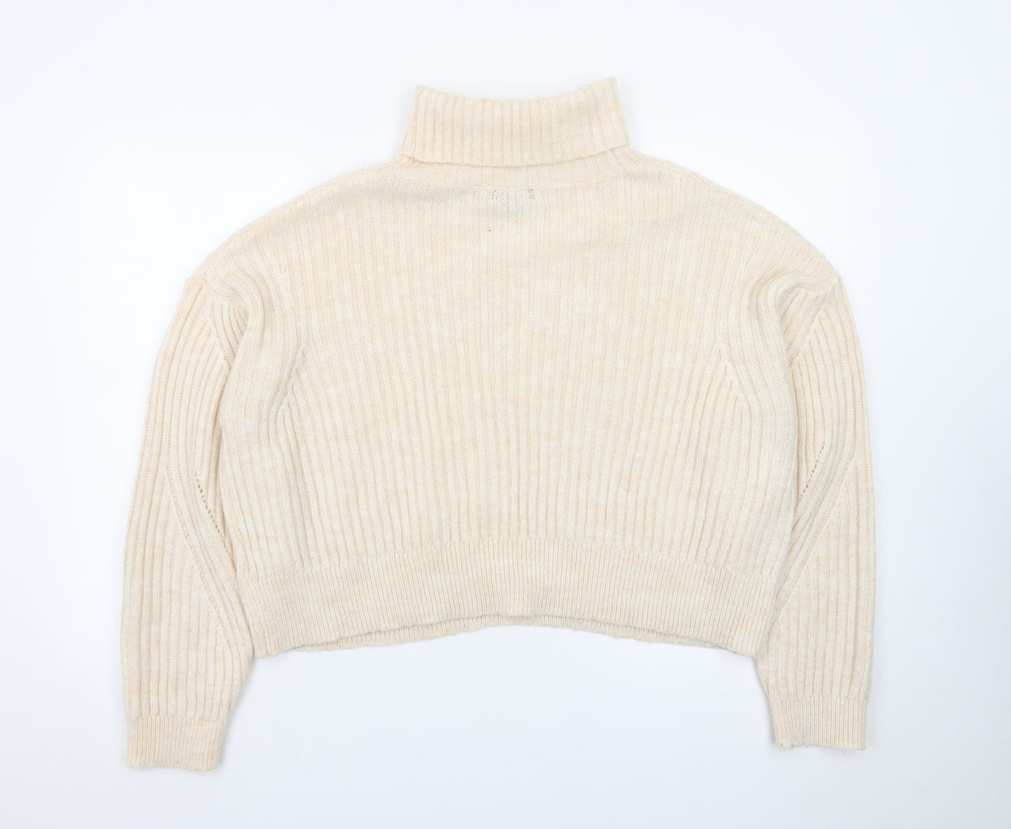 Micha Lounge Women Beige Roll Neck Ribbed Knit Jumper M