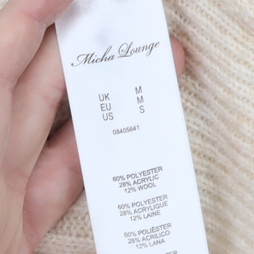 Micha Lounge Women Beige Roll Neck Ribbed Knit Jumper M
