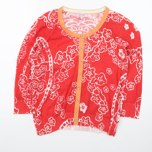 Marks and Spencer Women Red Floral Cardigan Size 16 Knit Button Front