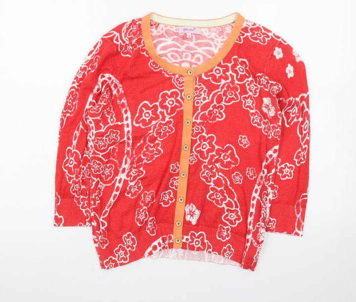 Marks and Spencer Women Red Floral Cardigan Size 16 Knit Button Front