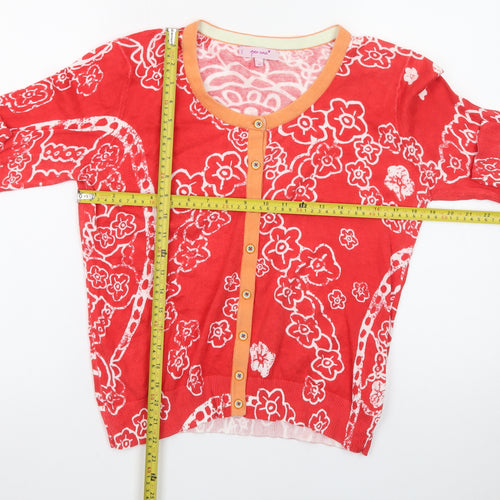 Marks and Spencer Women Red Floral Cardigan Size 16 Knit Button Front