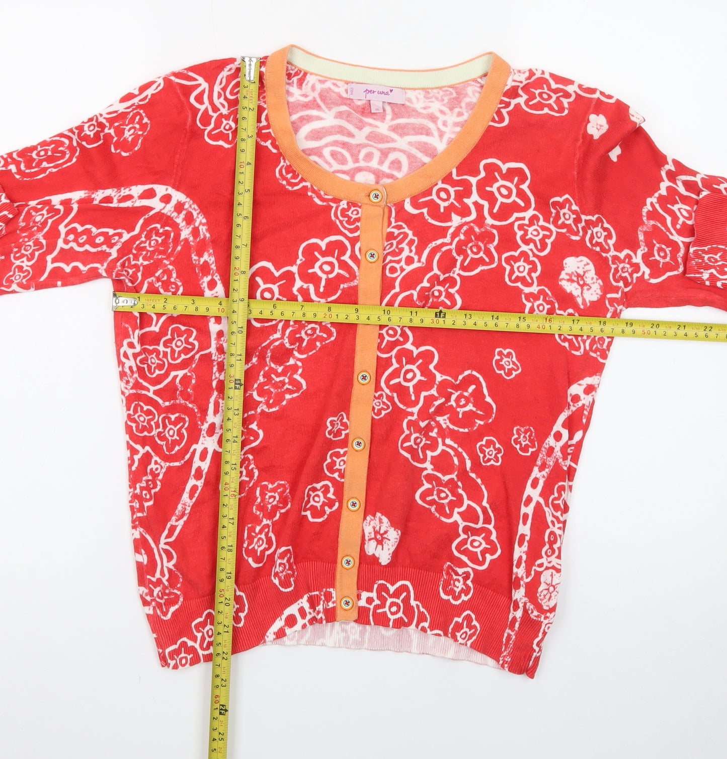 Marks and Spencer Women Red Floral Cardigan Size 16 Knit Button Front