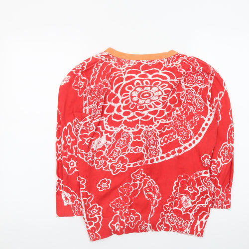 Marks and Spencer Women Red Floral Cardigan Size 16 Knit Button Front