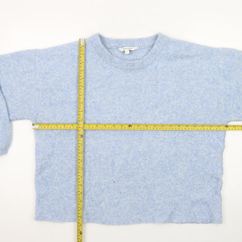 Bonmarché Women's Blue Crew Neck Wool Blend Pullover Jumper Size 14