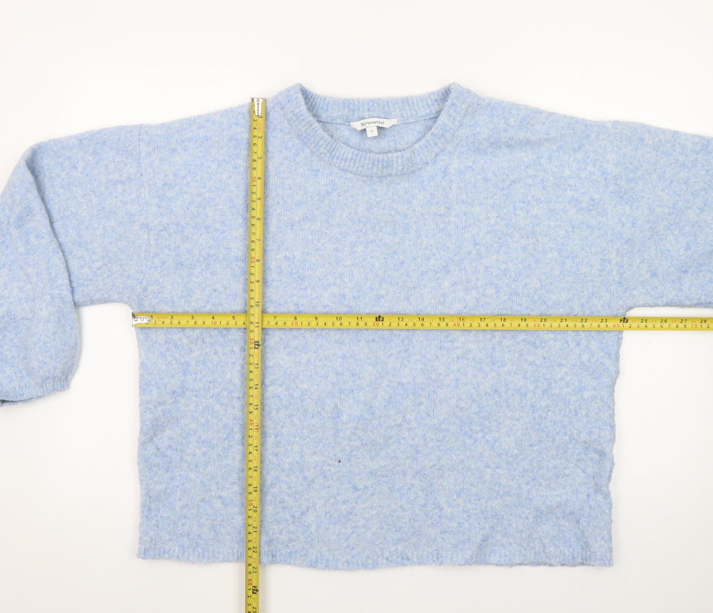 Bonmarché Women's Blue Crew Neck Wool Blend Pullover Jumper Size 14