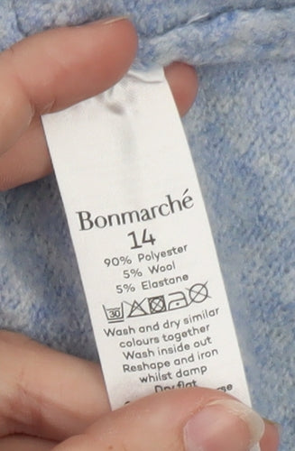 Bonmarché Women's Blue Crew Neck Wool Blend Pullover Jumper Size 14