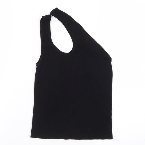 Collusion Women's Black One Shoulder Ribbed Tank Top Size 10