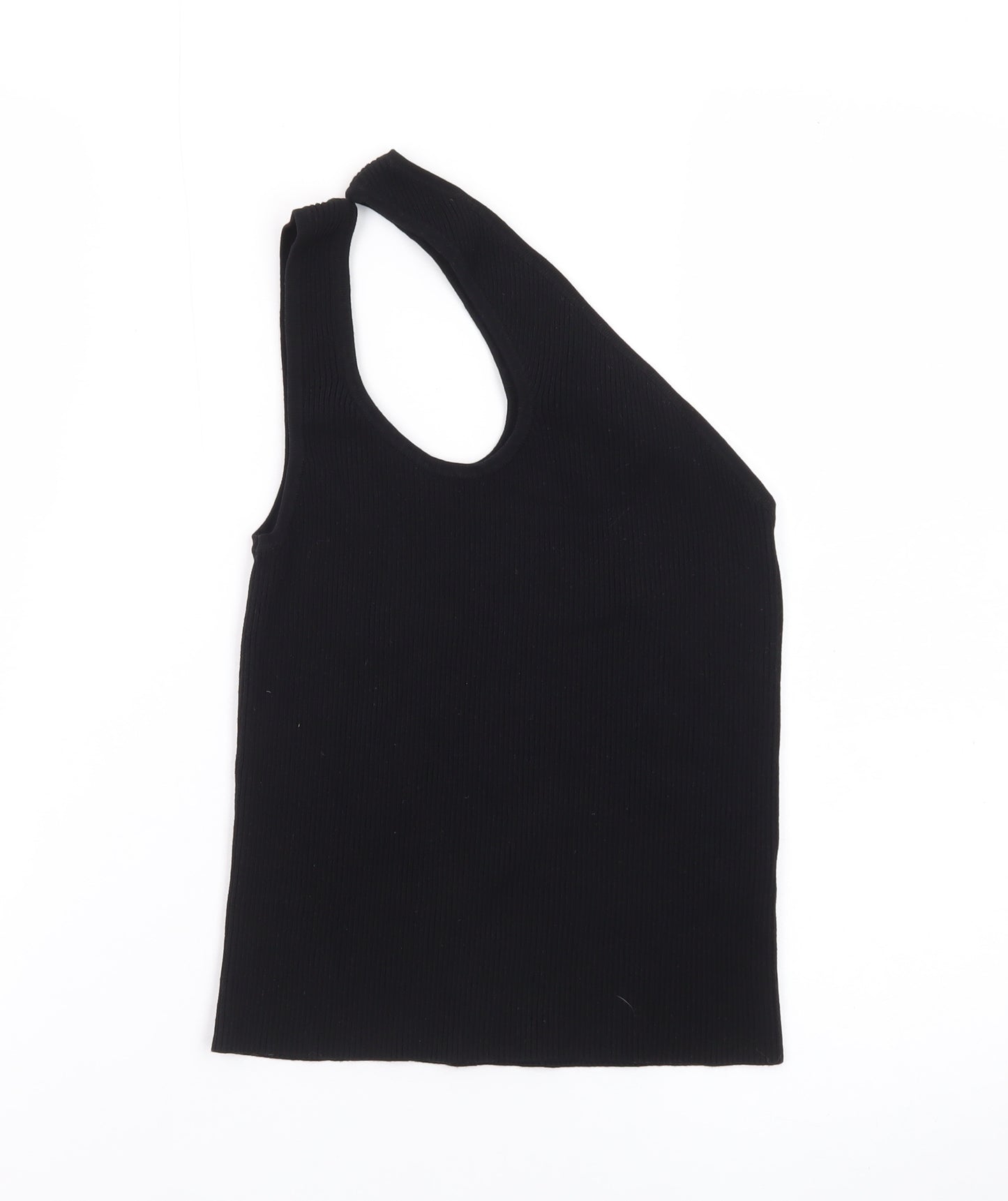 Collusion Women's Black One Shoulder Ribbed Tank Top Size 10