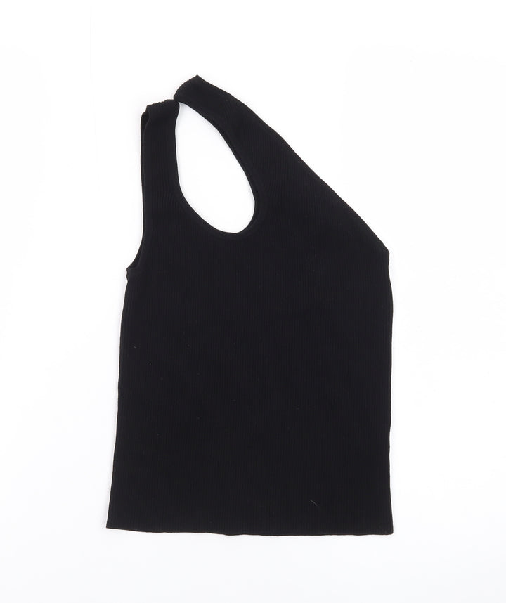 Collusion Women's Black One Shoulder Ribbed Tank Top Size 10