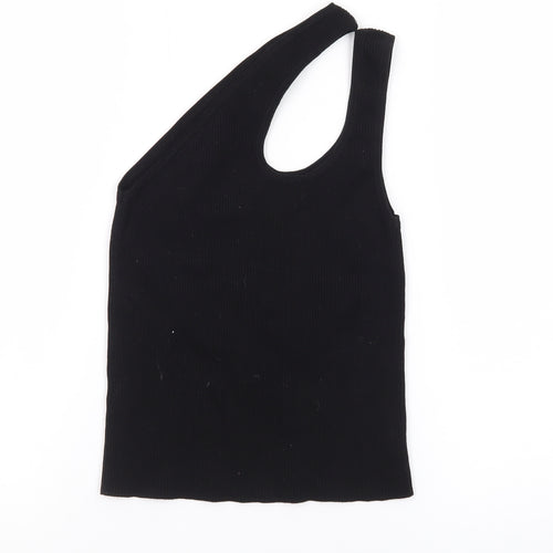 Collusion Women's Black One Shoulder Ribbed Tank Top Size 10