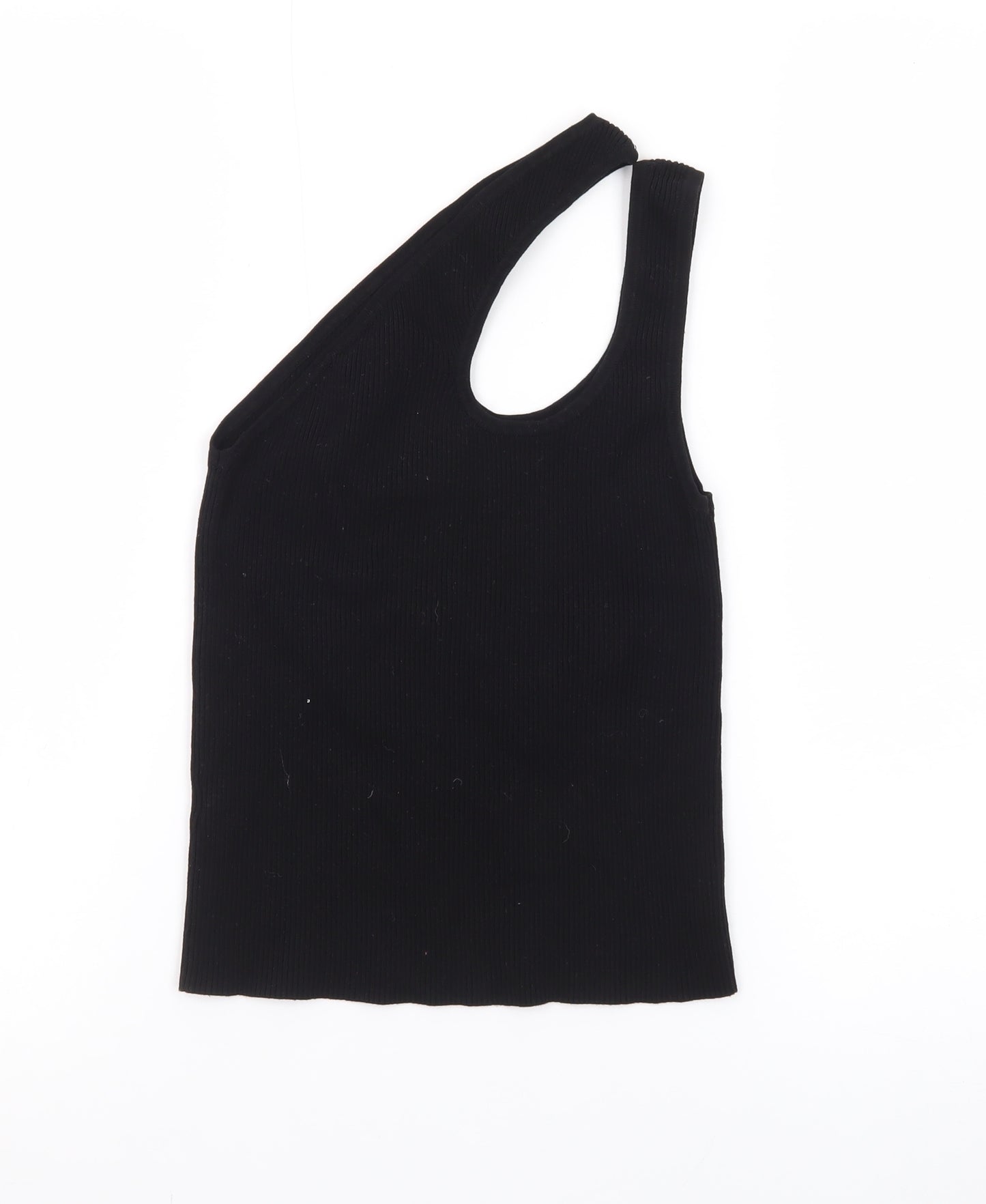 Collusion Women's Black One Shoulder Ribbed Tank Top Size 10
