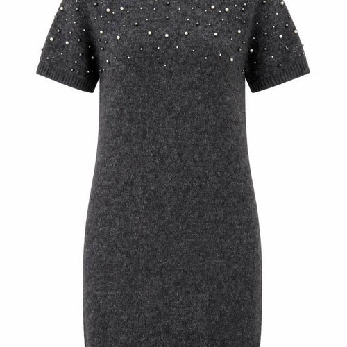 H&M Women Grey Beaded Short Sleeve Jumper Dress Size 8