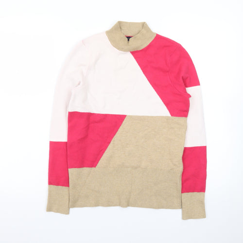 Marks and Spencer Women's Beige Pink Roll Neck Colour Block Jumper Size 10