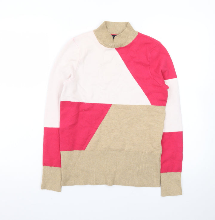 Marks and Spencer Women's Beige Pink Roll Neck Colour Block Jumper Size 10