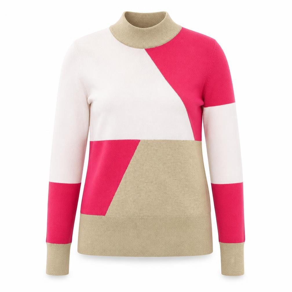Marks and Spencer Women's Beige Pink Roll Neck Colour Block Jumper Size 10
