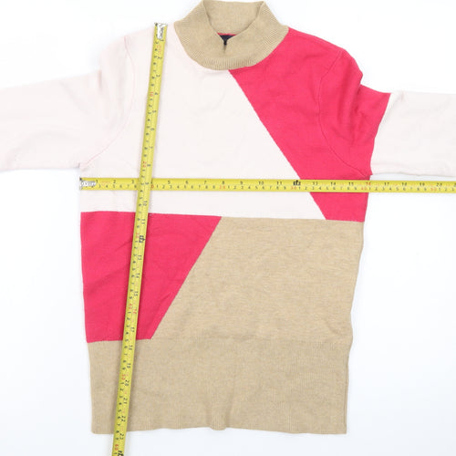 Marks and Spencer Women's Beige Pink Roll Neck Colour Block Jumper Size 10