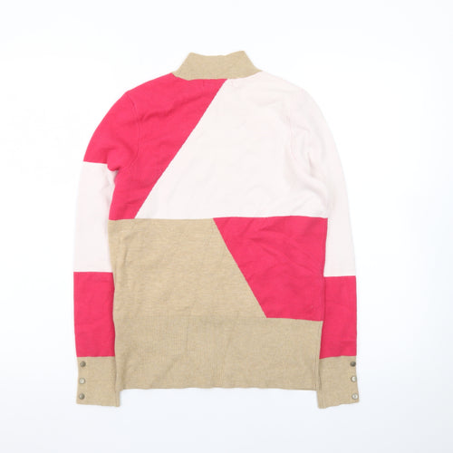 Marks and Spencer Women's Beige Pink Roll Neck Colour Block Jumper Size 10