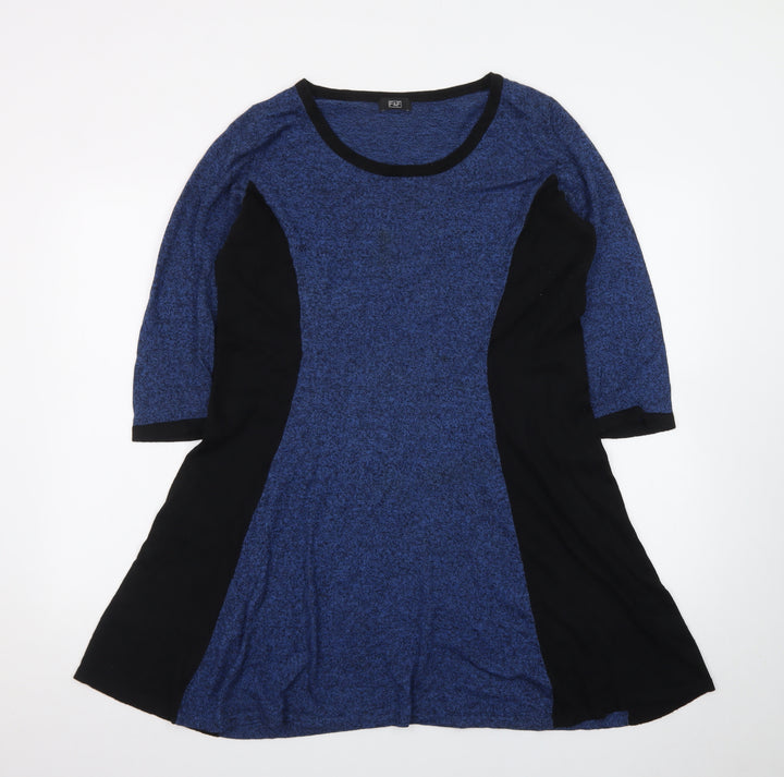 F&F Women's Blue Colourblock Fit & Flare Jersey Dress Size 14