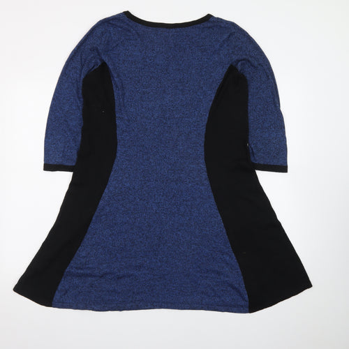 F&F Women's Blue Colourblock Fit & Flare Jersey Dress Size 14