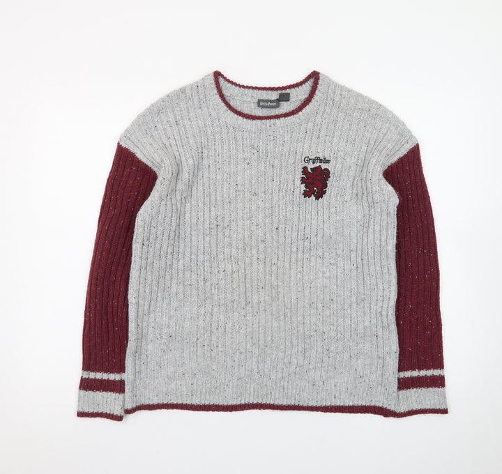 Harry Potter Unisex Grey Gryffindor Knit Jumper Size S Crew Neck