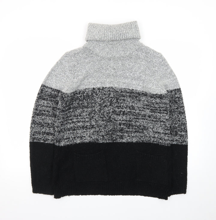 M&Co Women’s Grey Roll Neck Knit Jumper Dress Size 12 Colourblock