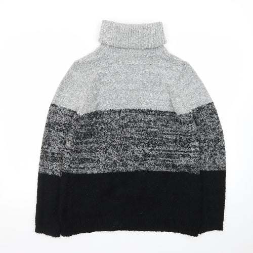 M&Co Women’s Grey Roll Neck Knit Jumper Dress Size 12 Colourblock