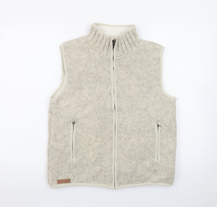 Pachamama Womens Beige Wool Knit Full Zip Vest Jumper S