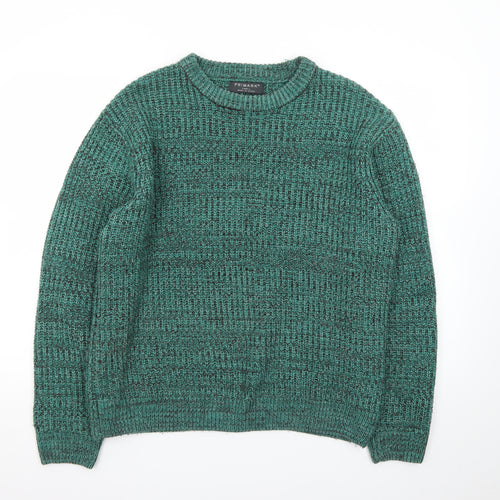 Primark Men's Green Chunky Knit Crew Neck Jumper Size S