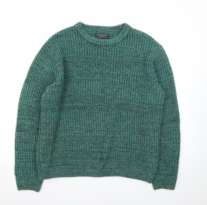 Primark Men's Green Chunky Knit Crew Neck Jumper Size S