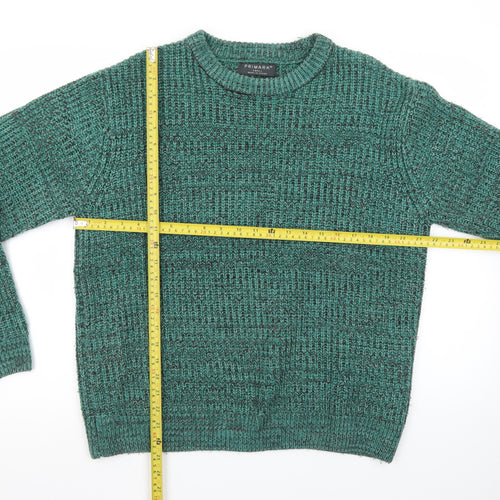 Primark Men's Green Chunky Knit Crew Neck Jumper Size S