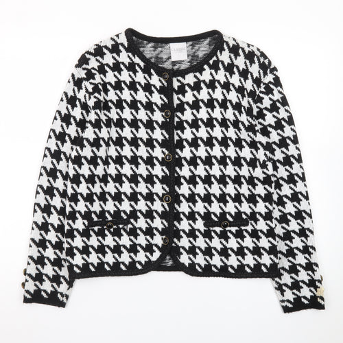 Classic Woman Black & White Houndstooth Cardigan Size 10/12