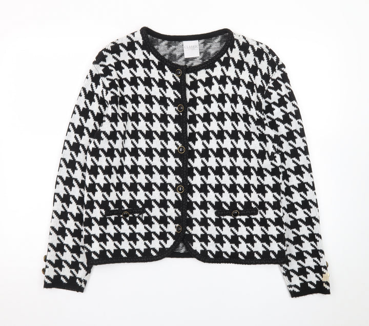 Classic Woman Black & White Houndstooth Cardigan Size 10/12