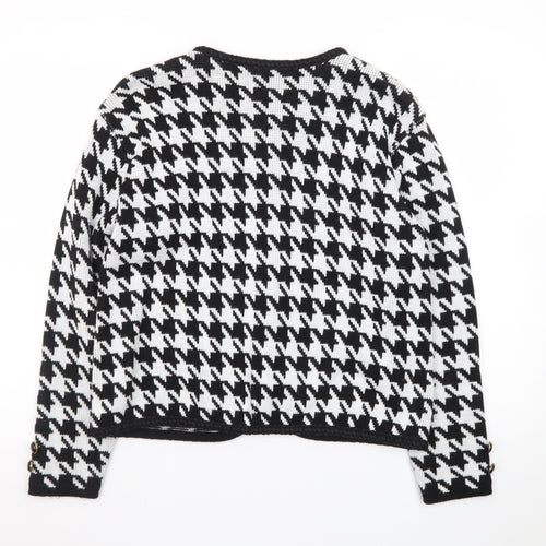 Classic Woman Black & White Houndstooth Cardigan Size 10/12